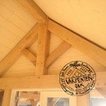 Green Oak Timber Frame King Post Truss Detail in Oak Framed Garden Room and Office by Carpenter Oak Ltd Devon