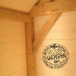 Green Oak Corner Post Detail and Painted Timber Cladding in Oak Framed Summerhouse by Carpenter Oak Ltd Devon