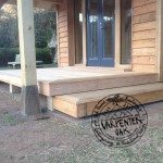Oak Post on Staddle Stone and Timber Decking Detail on New Build Oak Timber Framed Garden Room