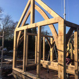 new garden room oak frame being built