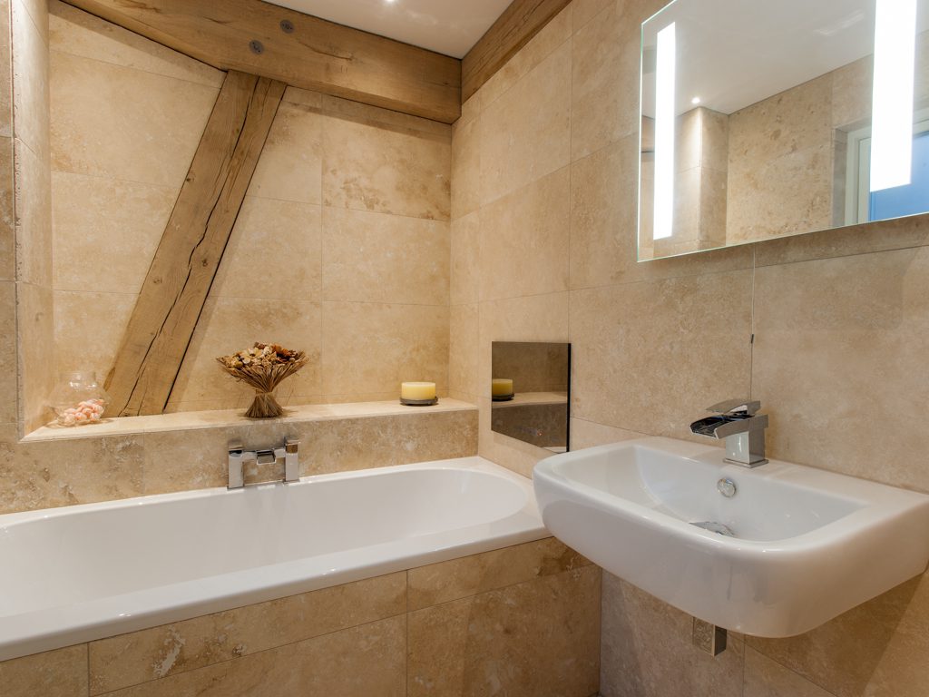 Oak framed bathroom - timber frame houses by Carpenter Oak Ltd