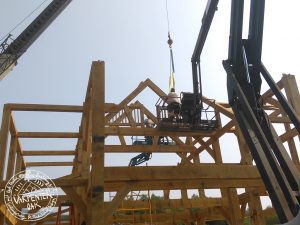 An oak frame being built