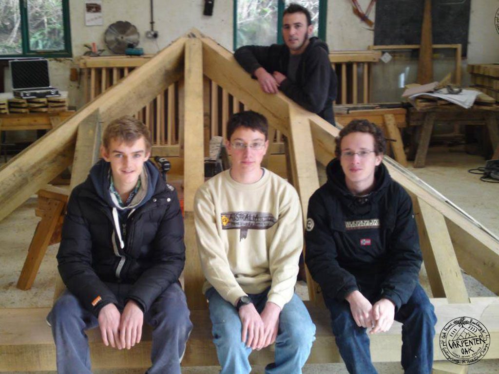 Students from Brockwood Park School at the Carpenter Oak Ltd Framing Yard